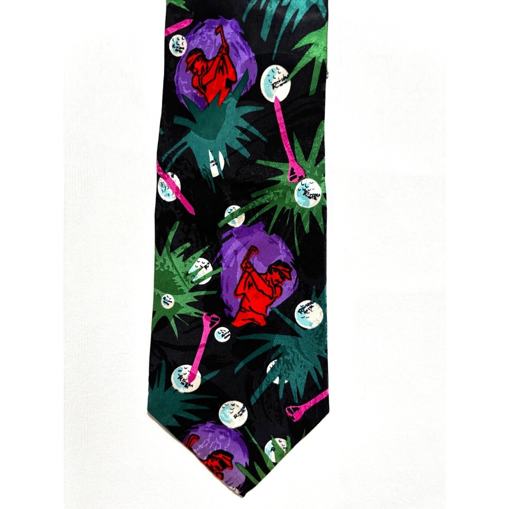 We R‎ Ties Mens Silk Golf Novelty Tie Limited Edition Black Red Green Tropical